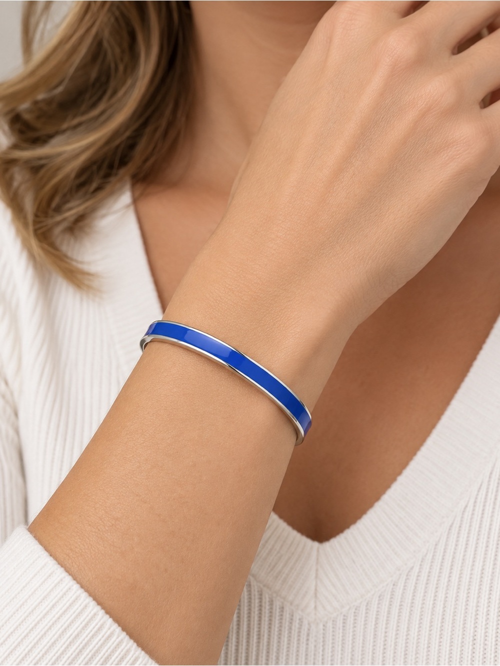 Express Blue Enamel Silver Tone Bangle Bracelet New Women’s Jewelry